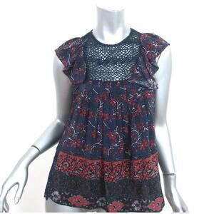 SEA Silk Top CROCHET Ruffled Size 4 Small Timeless Capsule Classic Designer